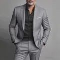 Mens slim fit business suit set casual blazer jacket trousers formal wedding party outfit - XS / Set / Gray