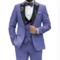 Men's purple 3-piece suit business wedding prom slim fit tuxedo jacket vest and pants set. - Light Purple