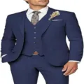Men's navy blue three-piece slim fit suit, ideal for weddings, business, and formal parties. - XS / Set / Navy Blue