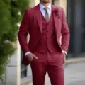 Herren burgundroter 3-teiliger Anzug Sakko Weste Hose Set für Hochzeit Party formelle Kleidung - M / Set / Burgunderrot