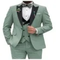 Men's three piece formal suit business wedding party blazer vest trousers stylish outfit - Tea Green
