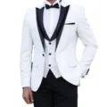 Detailed view of the elegant white tuxedo suit jacket and black vest combination. - XS / Set / As Shown