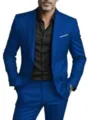 Men business slim fit royal blue suit set with black shirt, detailed upper body view. - XS / Set / Blue