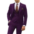 Men's Elegant 3-Piece Purple Slim Fit Suit Formal Business Wedding Groom Tuxedo Set - Deep purple