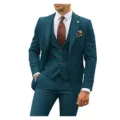 Men's 3-piece slim fit suit formal business wedding groom tuxedo jacket vest pants. - Dark Cyan