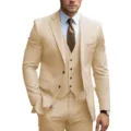 Vista dettagliata abito uomo tre pezzi giacca gilet pantaloni matrimonio affari vestito - Champagne