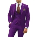 Men's purple 3-piece slim fit suit formal wedding business groom tuxedo detail view. - Purple
