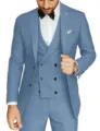 Men light blue three piece suit slim fit business wedding party tuxedo jacket vest pants - Light Blue