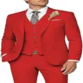 Red Men 3-Piece Suit Set Slim Fit Wedding Business Party Suit Jacket Vest Pants Variant - XS / Set / Red