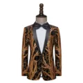 Men's gold sequin branch pattern blazer suit jacket for stage performance party club host - M / Tops / Black Type B