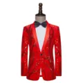 Men's red sequin blazer for stage performance, stylish slim fit suit jacket for party and club. - M / Tops / Red Style B