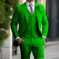 Abito tre pezzi verde brillante da uomo slim fit matrimonio festa blazer giacca gilet pantaloni - Verde
