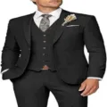 Men's 3-Piece Slim Fit Suit Business Wedding Formal Jacket Vest and Trousers Set - XS / Set / Black