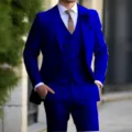 Abito Tre Pezzi Blu Reale Uomo Matrimonio Lavoro Vestibilita Affusolata Giacca Gilet - Blu zaffiro