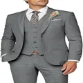 Men's grey three-piece suit business wedding slim fit formal jacket vest and trousers outfit - XS / Set / Gray