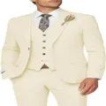 Men Slim Fit 3-Piece Suit Wedding Business Casual Suit Beige Jacket Vest Pants Set - XS / Set / Beige