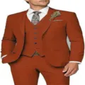 Men's 3-piece slim fit suit rust orange wedding business casual party blazer vest pants - XS / Top And Bottom / Caramel color