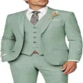 Men's three-piece suit slim fit casual wedding business prom blazer vest trousers - XS / Set / Pale Green