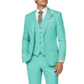 Mint green men 3-piece suit slim fit wedding party tuxedo formal business wear blazer vest pants set - XS / Set / Mint Green