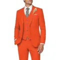 Men's orange slim fit 3-piece suit set for wedding, business, and formal events. - XS / Set / Orange