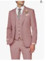 Men's slim fit 3-piece suit in dusty pink for wedding party blazer vest and pants - XS / Set / Dusty Pink