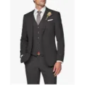 Men's slim fit dark grey three-piece suit wedding business formal wear jacket vest pants - XS / Set / Charcoal Grey