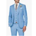Light blue 3 piece men suit slim fit casual wedding prom business jacket vest pants set - XS / Set / Picture Blue