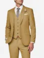 Men's 3-piece slim fit suit set casual business wedding party blazer vest trousers. - XS / Set / Brown