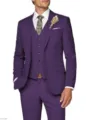 Men purple 3-piece slim suit set with vest, jacket, and trousers for wedding business. - XS / Set / Deep purple