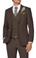Men's slim fit brown 3 piece suit wedding business party blazer vest trousers outfit set - XS / Set / Dark Coffee