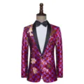 Men sequin blazer checkered stylish jacket for stage performance party wedding jacket - M / Tops