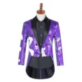 Chaqueta de esmoquin con lentejuelas moradas para hombre mago director de orquesta show. - M / Tops / Púrpura Y Blanco