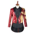 Chaqueta de Esmoquin con Lentejuelas Rojas y Doradas Hombre Traje de Magia Fiesta - M / Tops / Rojo y Dorado