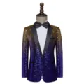 Men's purple gold gradient sequin slim fit long sleeve blazer jacket stage performance party suit - XL (Recommended 70-80kg) / Tops / Blue And Gold Gradient Sequins
