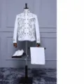 White sequin fringe men performance blazer stage costume jacket for club party show - M / Tops / White