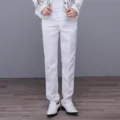 Men white performance suit trousers formal stage wear singer dance trousers slim fit design - M / Bottoms / White