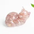 Natural Crystal Stone Cat Figurine Resin Animal Sculpture Home Desktop Decor Pink Variant 1pc - Strawberry Quartz