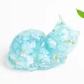 Blue crystal stone resin cat figurine home office desktop ornament cute sleeping kitten decor - Aquamarine