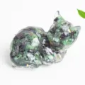 Natural crystal crushed stone epoxy resin cat figurine desktop home office ornament - Ruby Zoisite