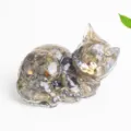 Natural crystal crushed stone resin cat figurine desktop ornament for home and office decor - Labradorite