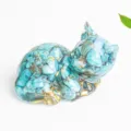 Resin Crystal Stone Cat Figurine Blue Gravel Resin Cat Statue Desktop Office Home Decor - Turquoise
