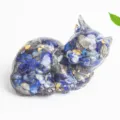 Crystal Resin Cat Figurine Blue Stone Chips Gold Foil Desktop Home Office Decor Ornament - Lapis Lazuli