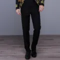 Men retro court style sequin suit set, black stage performance tuxedo trousers and jacket. - M / Bottoms / Black