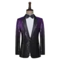 Men's stylish gradient sequin blazer tuxedo jacket for party stage performance slim fit - XL (Recommended 70-80kg) / Tops / Black And Purple Gradient Sequins
