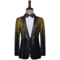 Men's sequin suit jacket slim fit gold black gradient tuxedo blazer for stage party - XL (Recommended 70-80kg) / Tops / Black And Gold Gradient Sequins