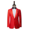 Men slim fit sequin suit jacket stage performance blazer night club host tuxedo coat - M / Tops / Red Style A
