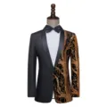 Men's stylish sequin blazer slim fit stage performance tuxedo jacket for party club - M / Tops / Black Style A