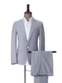 Men's slim fit gray suit set with white shirt and trousers for business wedding formal events. - M / Top And Bottom / Silver Gray