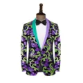 Men's Fashion Sequin Blazer Shawl Lapel Colorful Floral Stage Party Suit Jacket Outerwear - 4XL / Tops / Purple Green Contrast