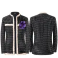 Blazer de scène pour homme noir à sequins coupe slim veste de costume avec fleur - M / Hauts / Noir